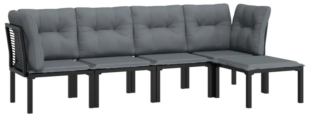 5 pcs conjunto lounge de jardim vime PE preto/cinzento