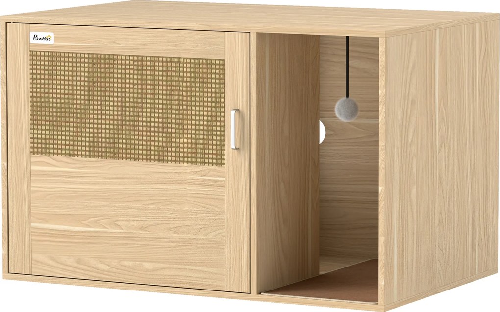 PawHut Móvel Caixa de Areia para Gatos Caixa de Areia para Gatos com Tapete de Arranhar e Porta de Vime até 15 kg 80x50x50 cm Branco | Aosom Portugal