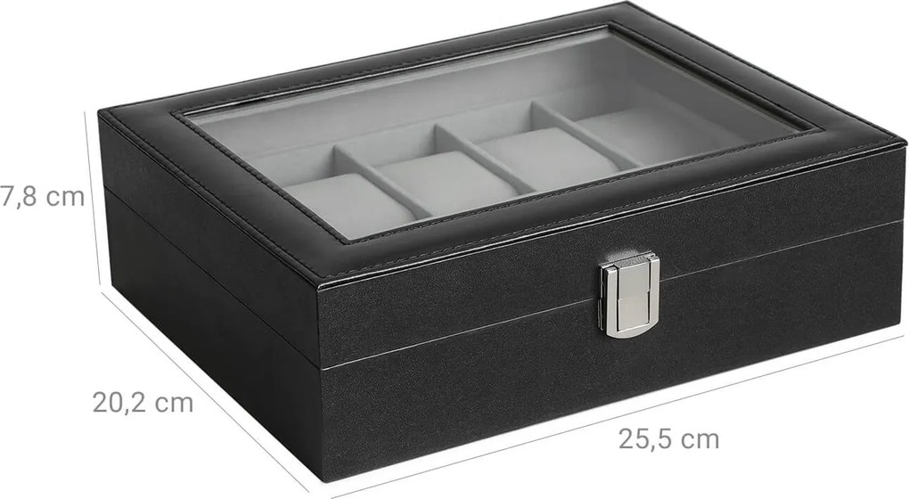 Caixa de relógio para 10 relógios 25 x 7,5 x 20 cm preto