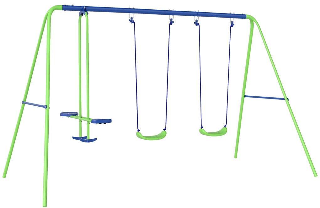 Outsunny Baloiços para Crianças Conjunto de Baloiços de Jardim com Altura Ajustável com Baloiço Duplo 280x140x178 cm Verde | Aosom Portugal