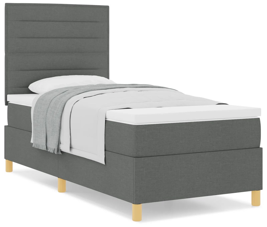 Cama Box com Colchão Cinza Escuro 100x200 cm Tecido
