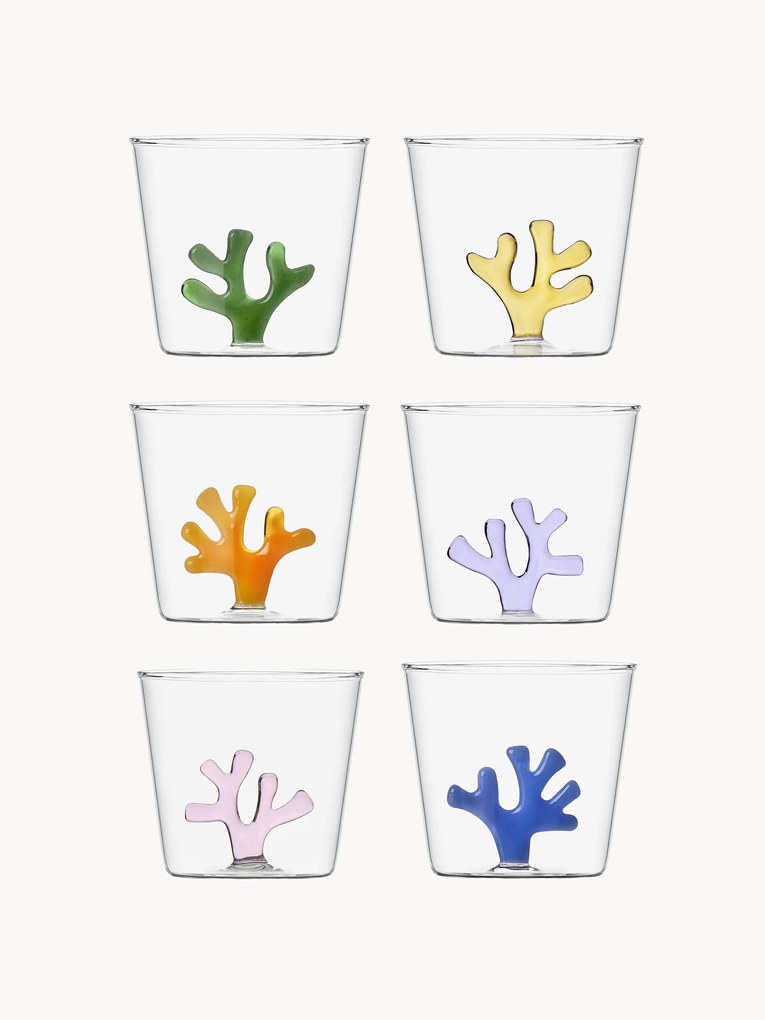 Copos em borosilicato artesanais Coral Reef, conjunto de 6