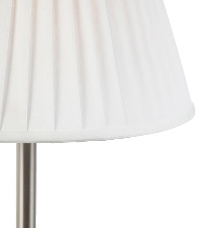 Candeeiro de mesa clássico em aço com cúpula plissada branca 35 cm - Simplo Design,Clássico / Antigo