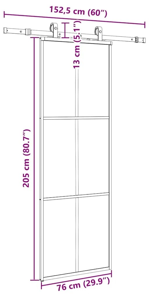 Porta deslizante c/ conj. ferragens 76x205cm vidro ESG preto