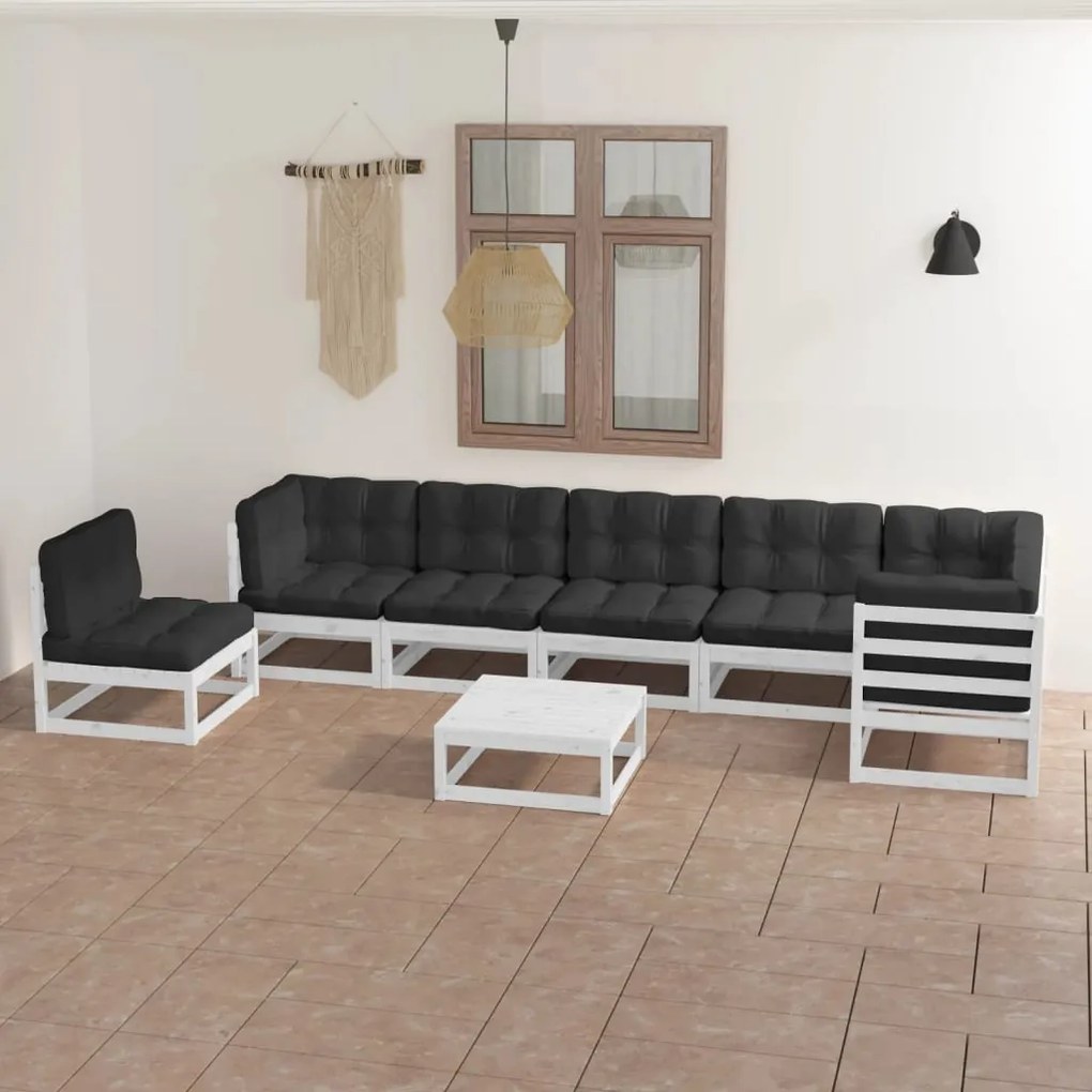 vidaXL 8 pcs conjunto lounge de jardim c/ almofadões pinho maciço