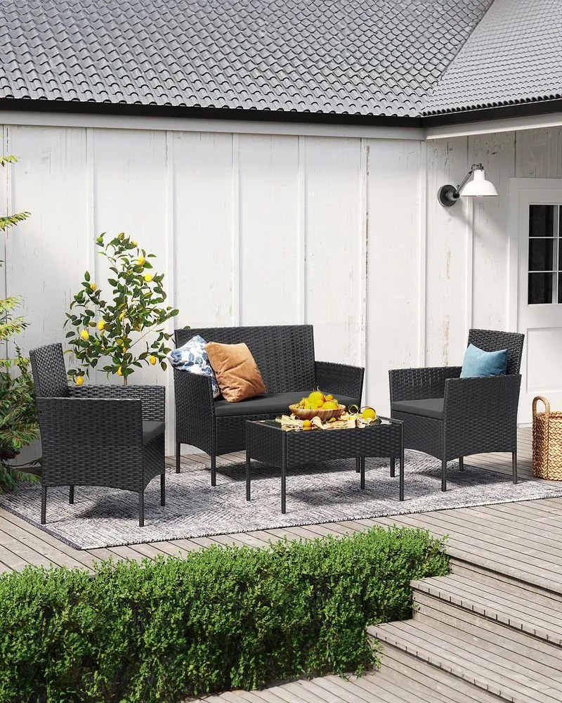 Conjunto jardim em polirattan PE Preto + cinzento