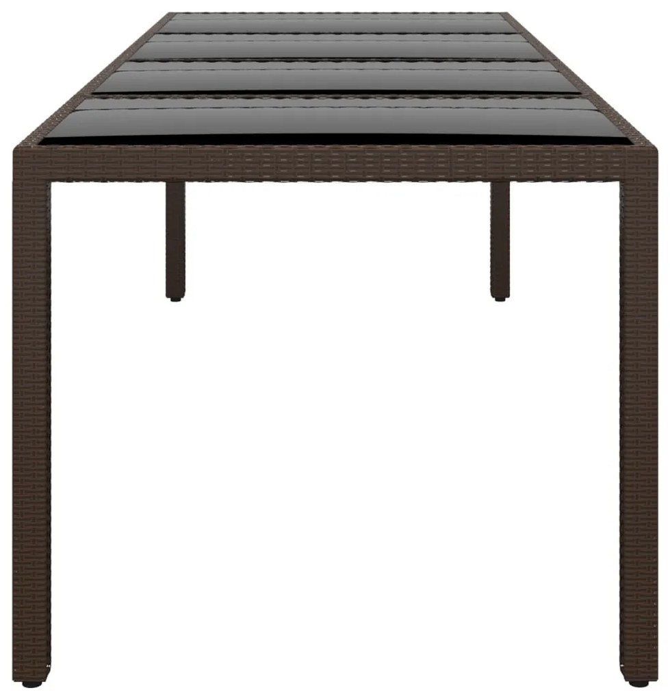 Mesa de jardim com tampo de vidro vime PE castanho