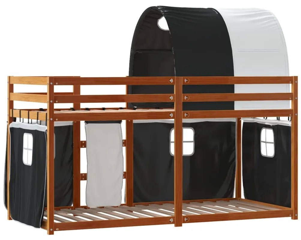 Beliche com cortinas 90x200 cm pinho maciço branco e preto