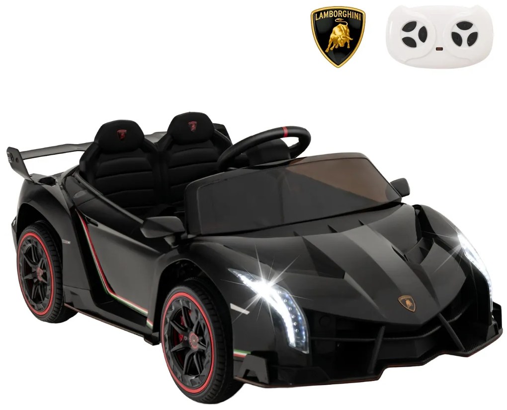 Carro Elétrico para Crianças 3-8 Anos Lamborghini 12V com Controlo Remoto 3 Velocidades Luzes LED Rodas e Música Preto