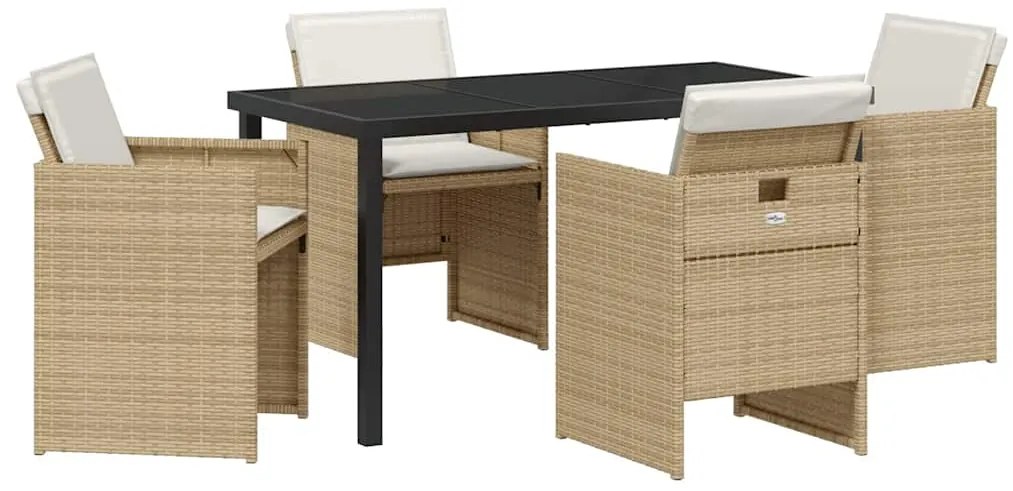 Conjunto de Jantar de Jardim 5 Peças com Almofadas Bege em Rattan Sint