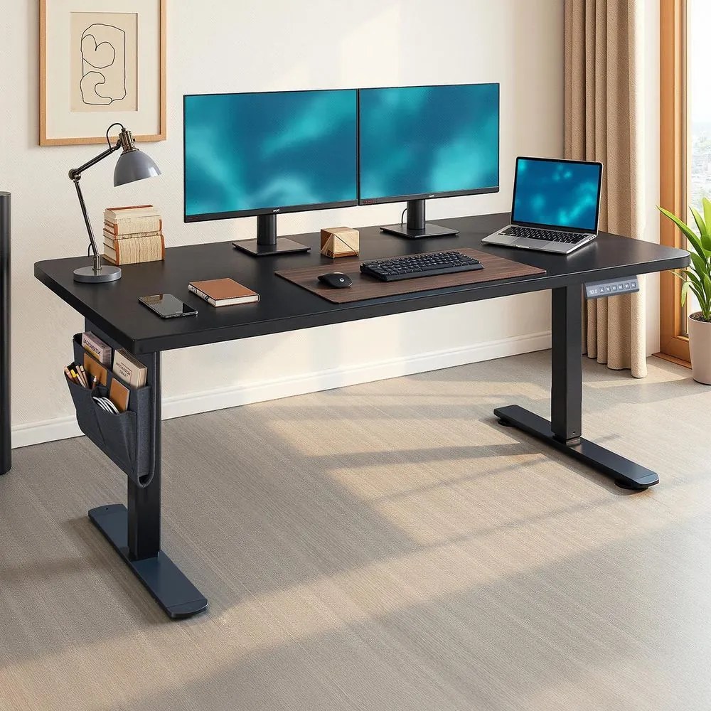 Secretária elétrica com altura ajustável,180 x 80 x (72-120) cm função de memória Preta