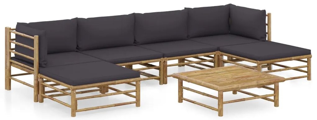 7 pcs conj. lounge jardim em bambu c/ almofadões cinza-escuro