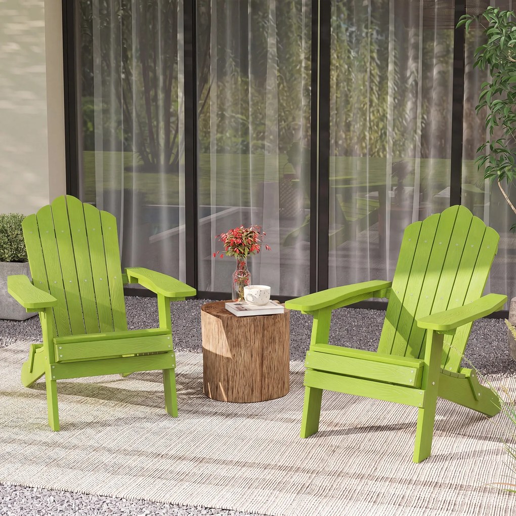 Conjunto de 2 Cadeiras de Jardim Adirondack Dobráveis, 88 x 77 x 95 cm, Apoios de Braços Largos, Verde