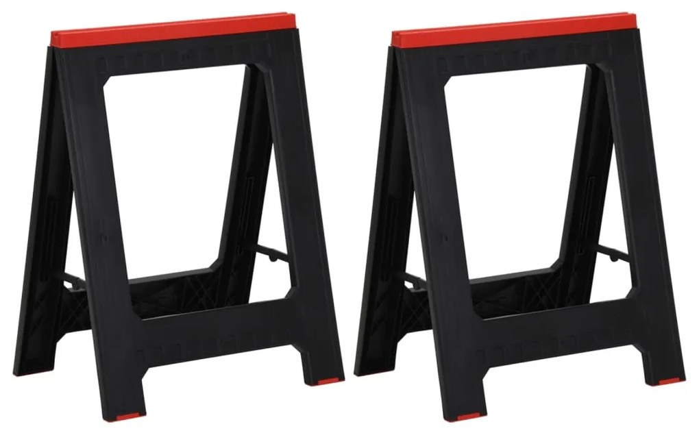 vidaXL Cavaletes dobráveis 2 pcs 350 kg polipropileno preto e vermelho
