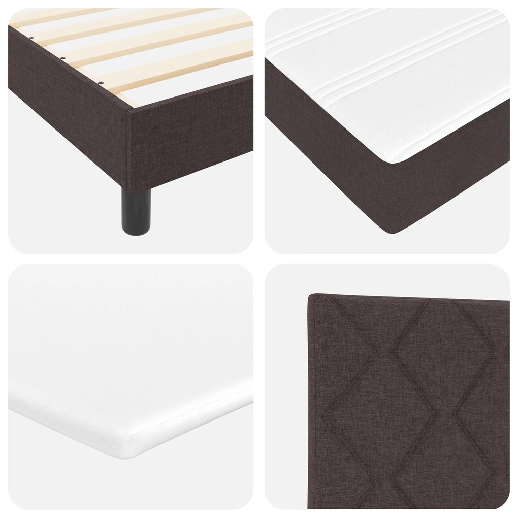 Cama Box Spring com Colchão e LED Castanha Escura 120x190 cm Tecido