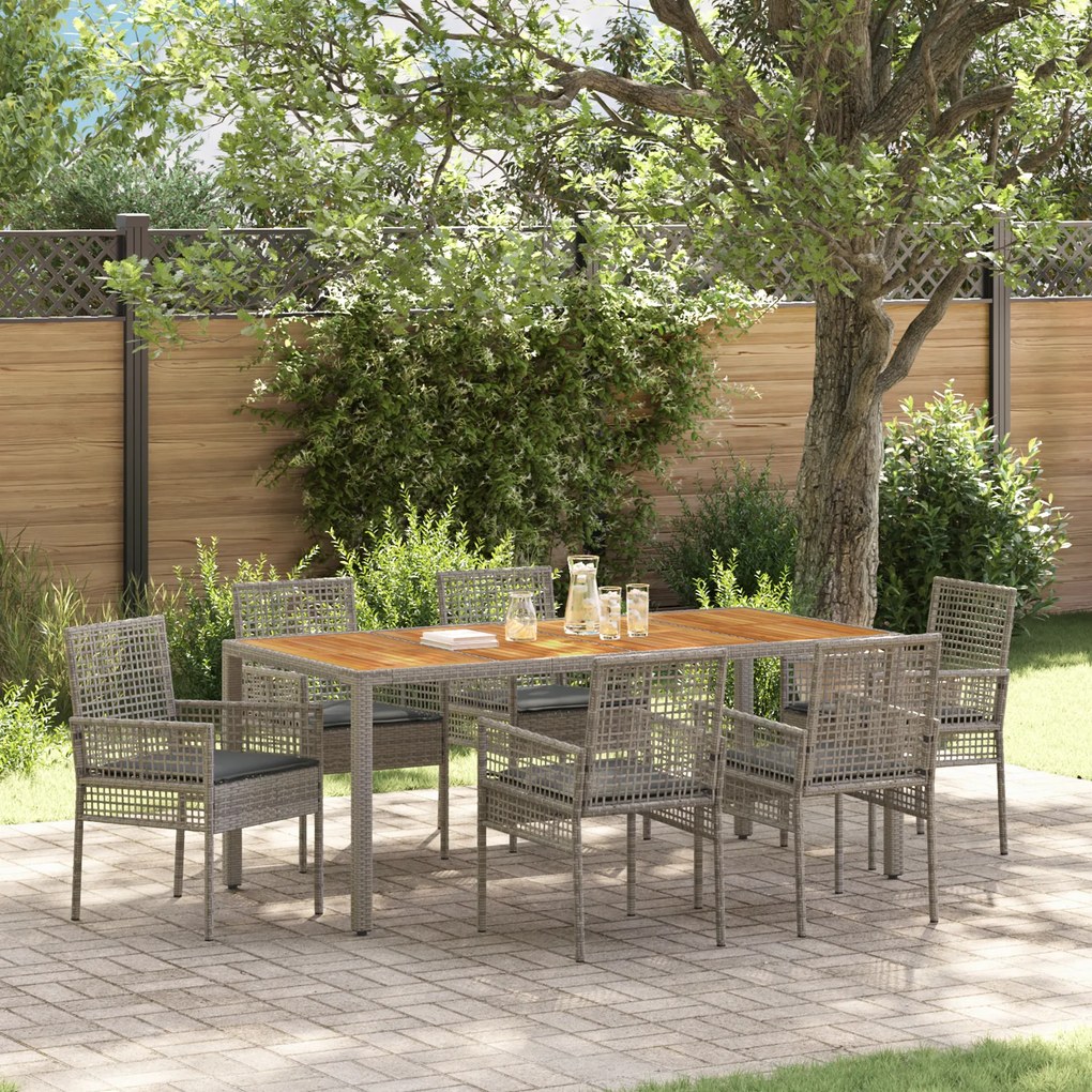 vidaXL Conjunto de Jantar de 7 Peças com Almofadas Cinza Rattan de Polipropileno