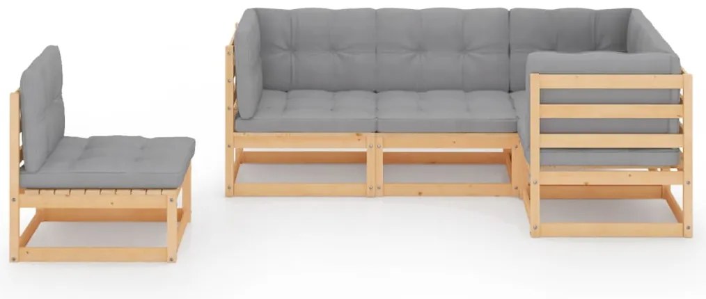 5 pcs conjunto lounge de jardim c/ almofadões pinho maciço