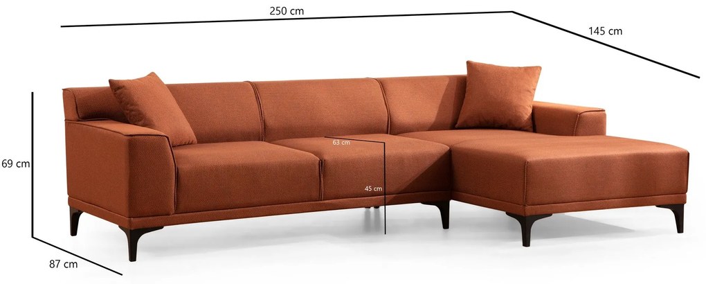 Sofá de Canto Petra – Laranja – 145 x 250 cm