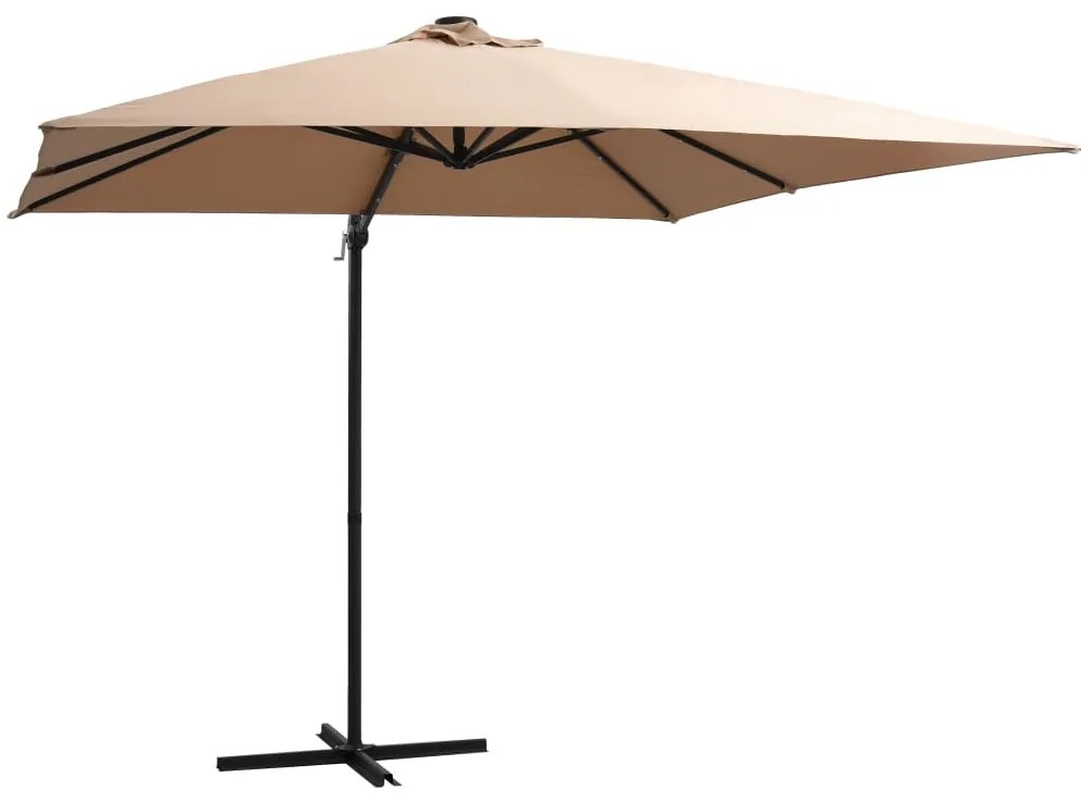 Guarda-sol cantilever luzes LED/poste aço cinzento-acastanhado