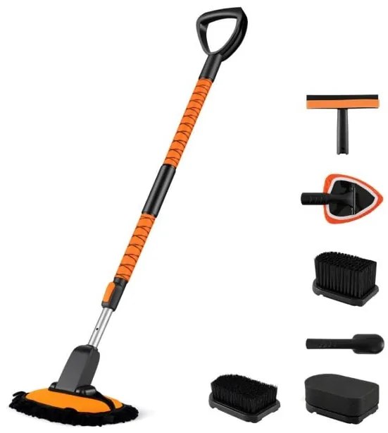 Pá de neve extensível 2 em 1, raspador de gelo de 41 polegadas - laranja
