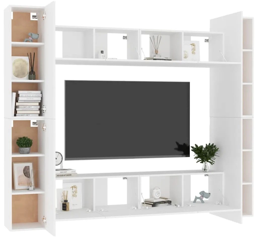 8 pcs conjunto de móveis de TV contraplacado branco