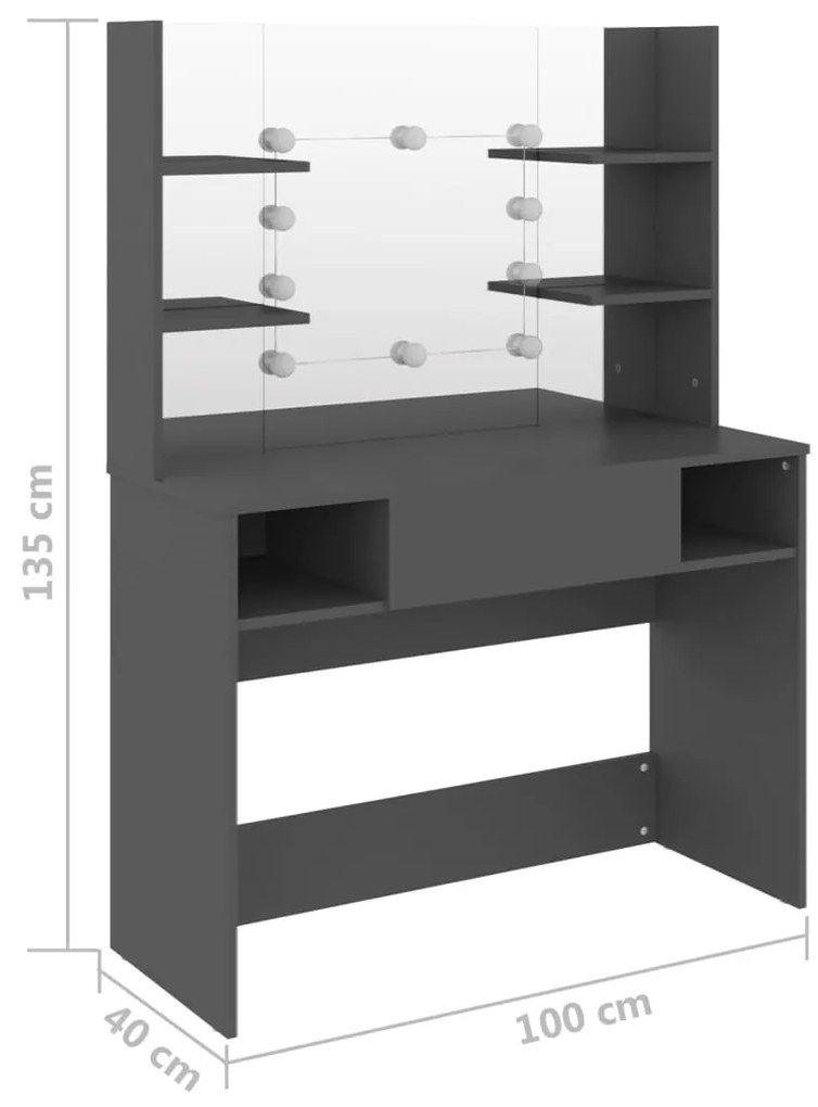 Mesa de maquilhagem c/ luzes LED 100x40x135 cm MDF cinzento