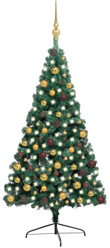 3077480 vidaXL Meia árvore Natal artificial pré-iluminada c/ bolas verde