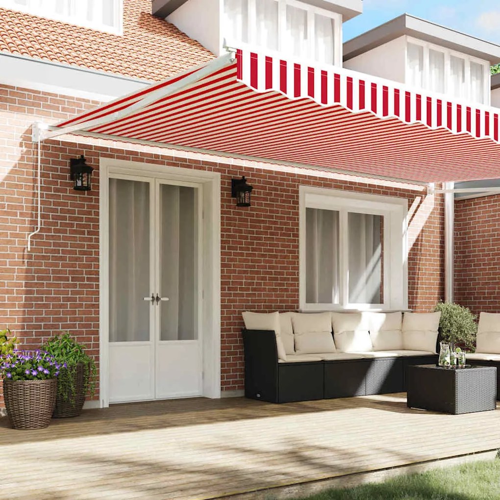 Toldo Retrátil Manual Listrado Vermelho e Branco 500x300 cm