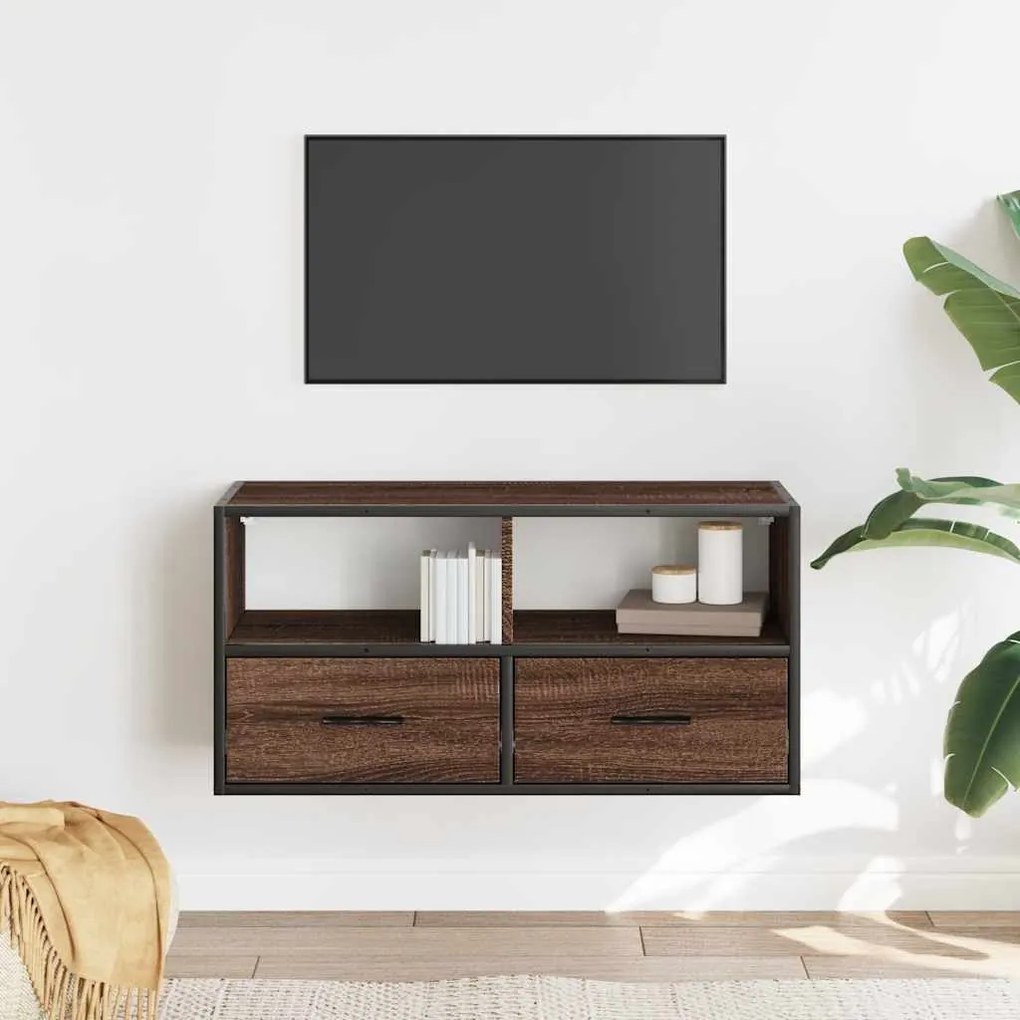 Móvel p/ TV 80x31x39,5cm deriv. madeira/metal carvalho castanho