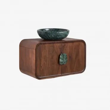 Conjunto De Móvel De Casa De Banho Suspenso 95x45 Cm Em Madeira De Manga E Pedra Natural Kivalina Mármore Verde Udaipur - Madeira De - Sklum