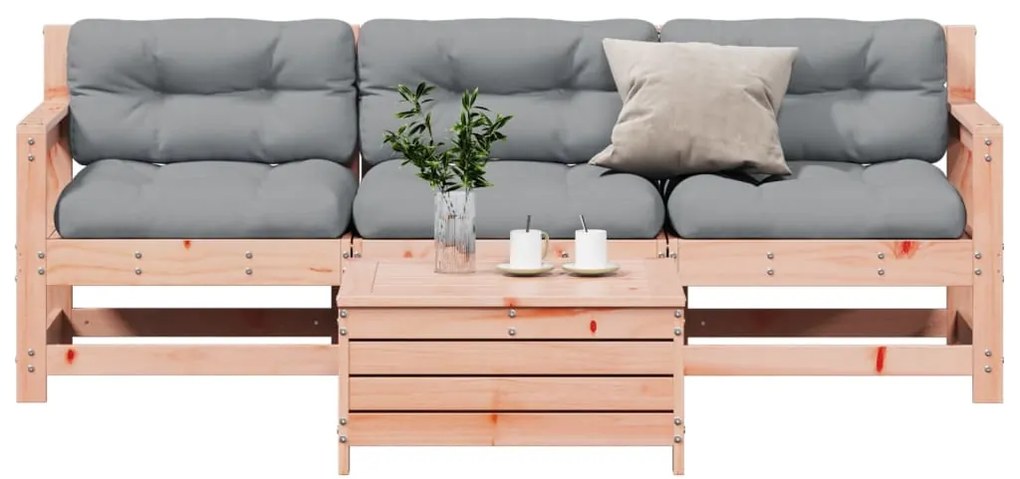 4 pcs conj. lounge jardim com almofadões madeira douglas maciça