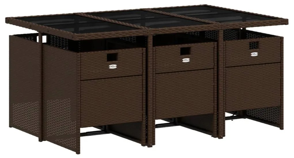 7 pcs conjunto jantar p/ jardim c/ almofadões vime PE castanho