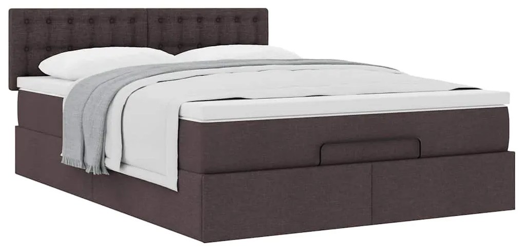 Estrutura cama otomana colchão 140x200cm tecido castanho escuro