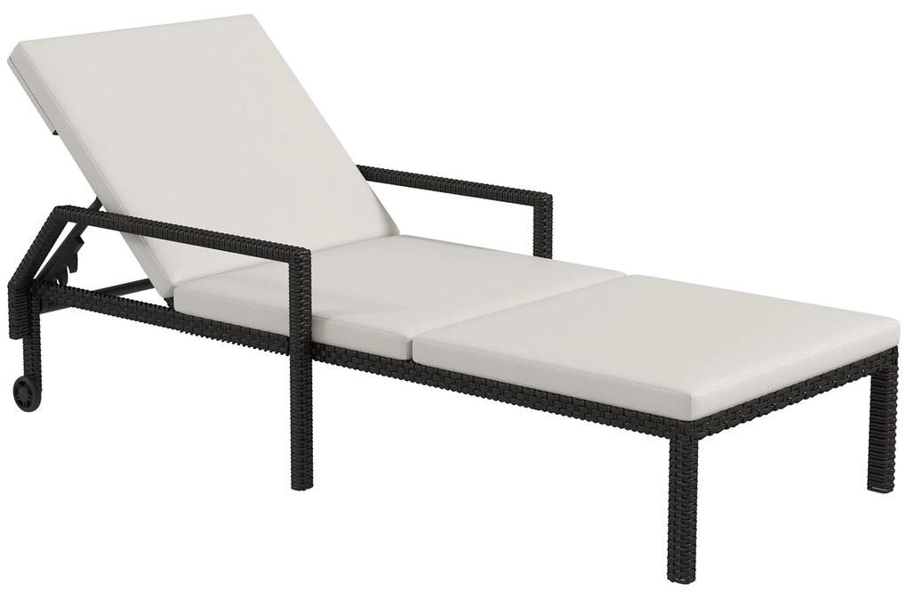 Espreguiçadeira de Vime Chaise Longue de Jardim com Encosto Ajustável