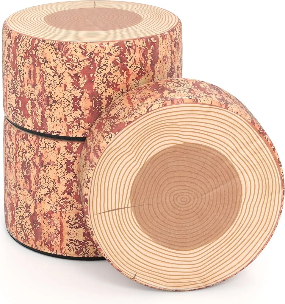 Conjunto de 3 bancos em forma de tronco de árvore para crianças Almofadas de chão com diferentes alturas para salas de aula ou creche Cor 1