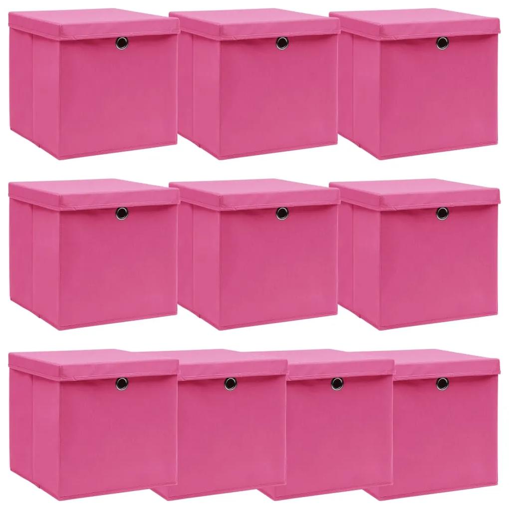 288348 vidaXL Caixas de arrumação com tampas 10 pcs 32x32x32 cm tecido rosa