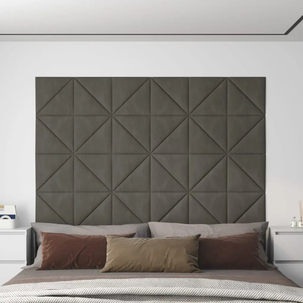 Painel de parede 12 pcs 30x30 cm veludo 0,54 m² cinza-escuro