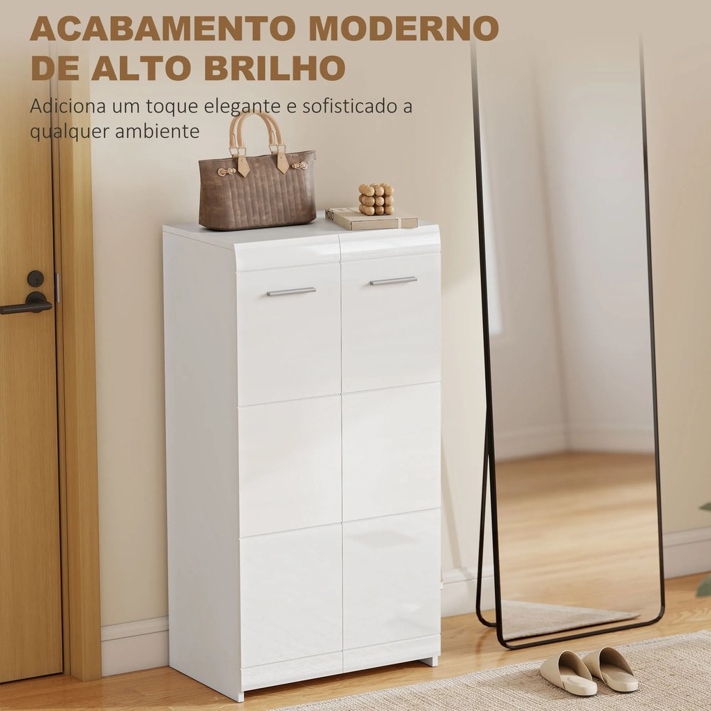 Sapateira Armário para Sapatos Moderno com Prateleiras Ajustáveis para 10 Pares de Sapatos 55x36x108 cm Branco Brilhante