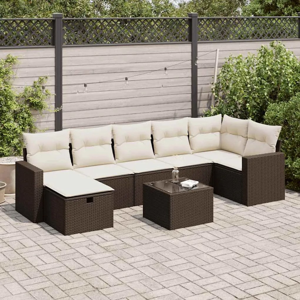 vidaXL 8 pcs conjunto sofás de jardim c/ almofadões vime PE castanho