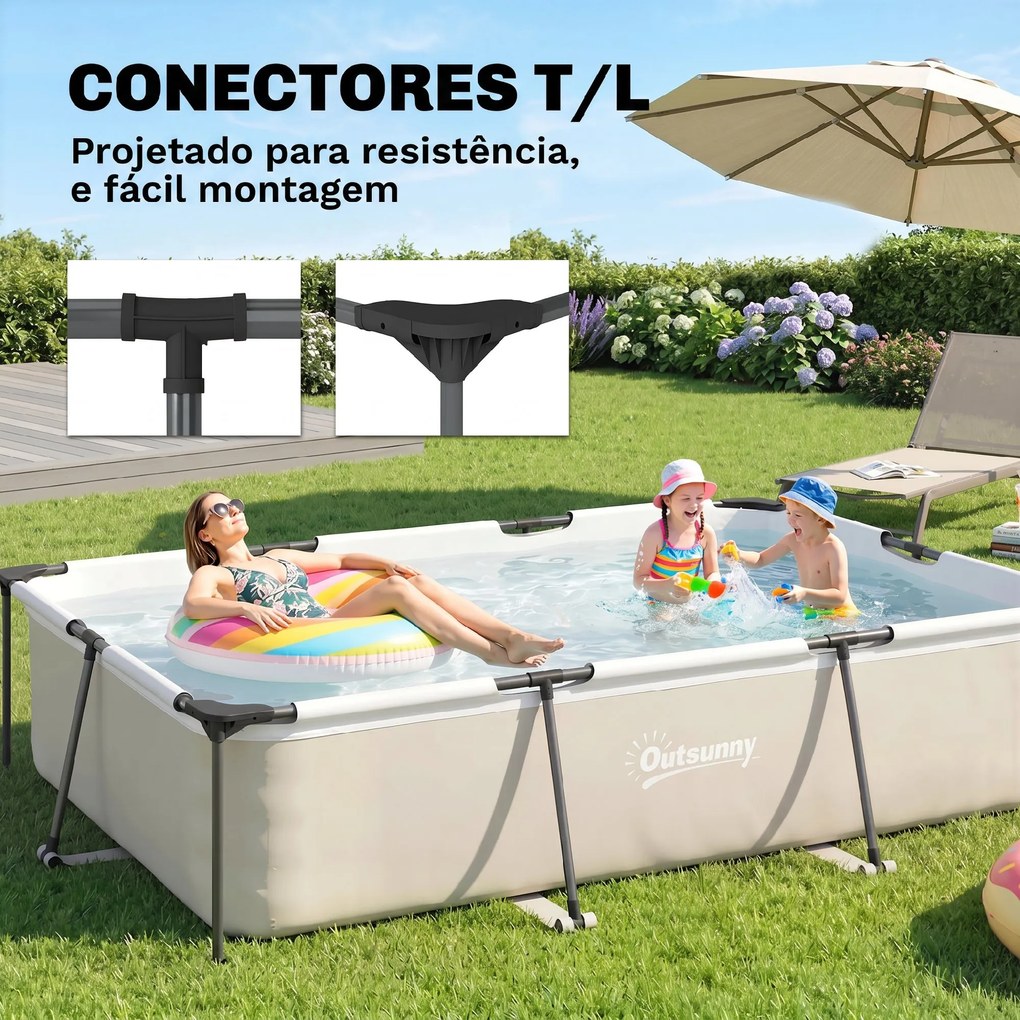 Piscina Desmontável Tubular 316x238x66,5 3701 L Piscina Retangular com Estrutura Metálica para 2-4 Pessoas Cinza