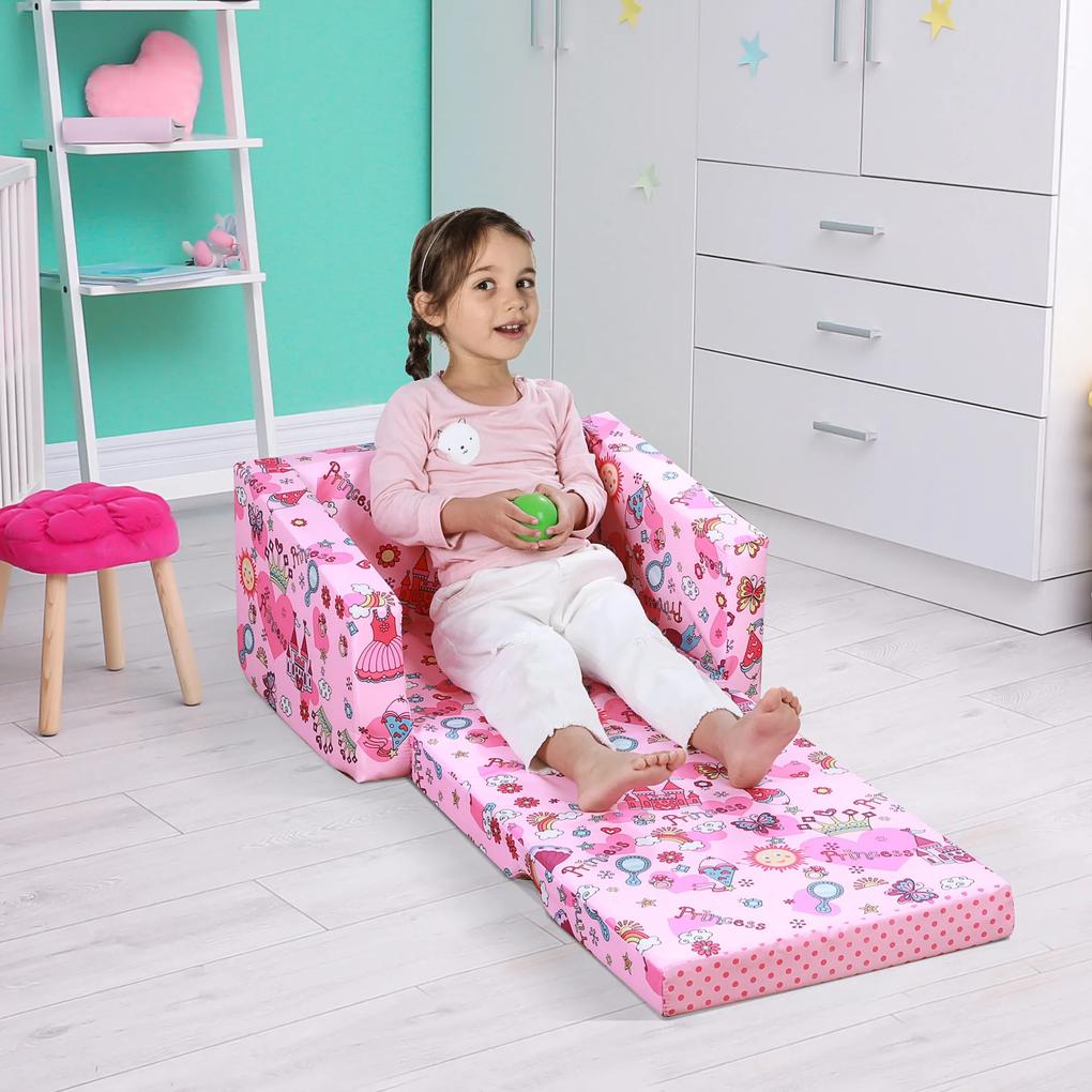 HOMCOM Poltrona Infantil para Crianças Acima de 3 Anos Assento extensível acolchoado rosa