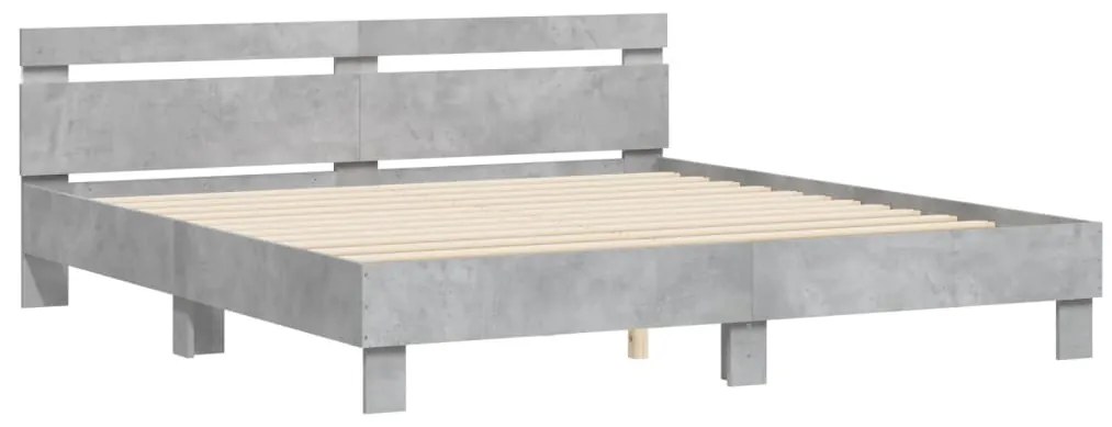 Estrutura cama cabeceira e luzes LED 200x200cm cinzento cimento