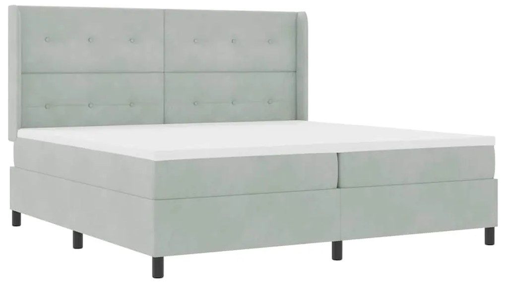 Cama Box com Colchão e Luz LED Cinza Claro 200x200 cm Veludo