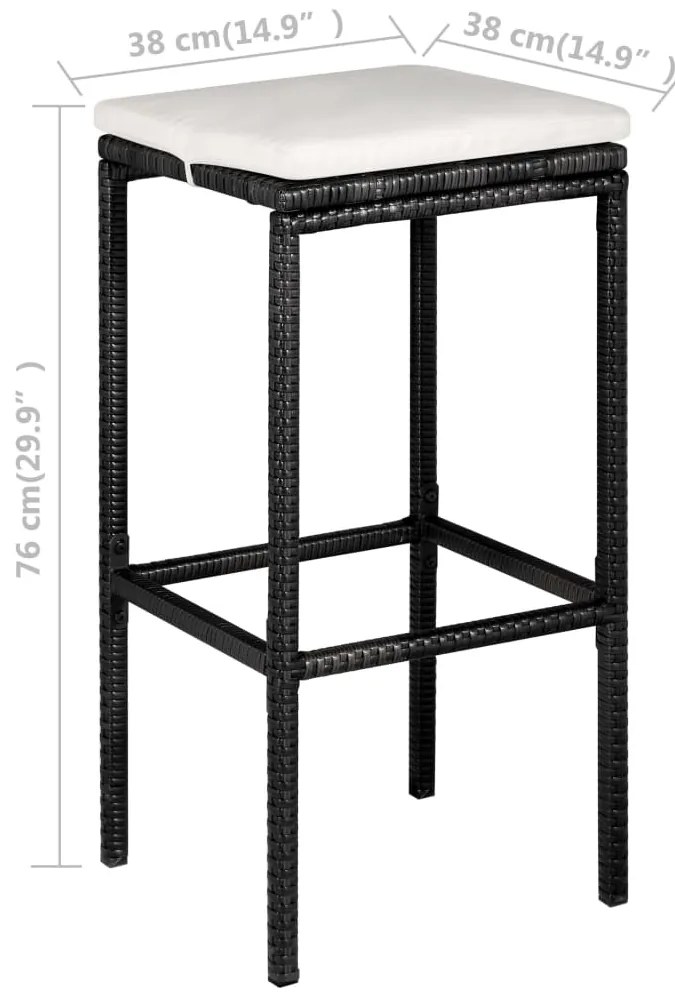 5 pcs conjunto de bar p/ jardim c/ almofadões vime PE preto