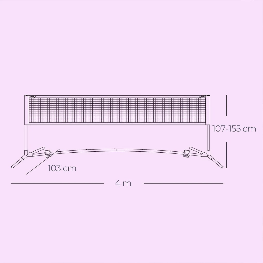 Rede de badminton ou voleibol de 400 cm, ajustável em altura preta
