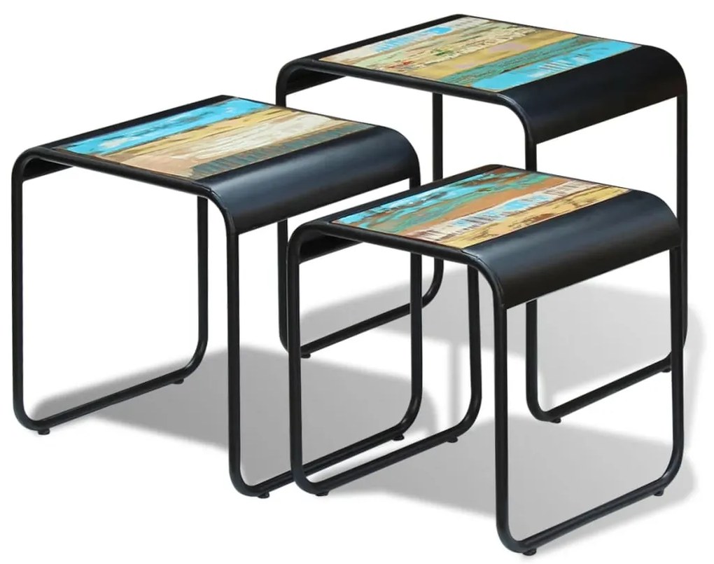 vidaXL Mesas de encastrar 3 pcs madeira reciclada maciça