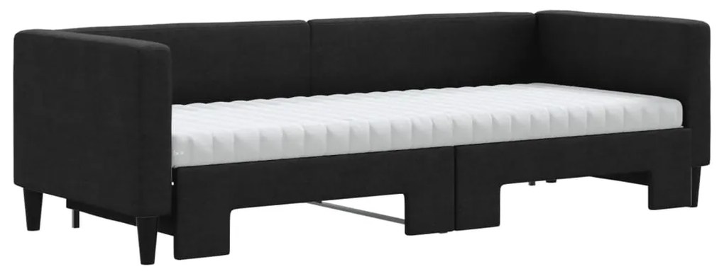 Sofá-cama com gavetão e colchões 80x200 cm tecido preto
