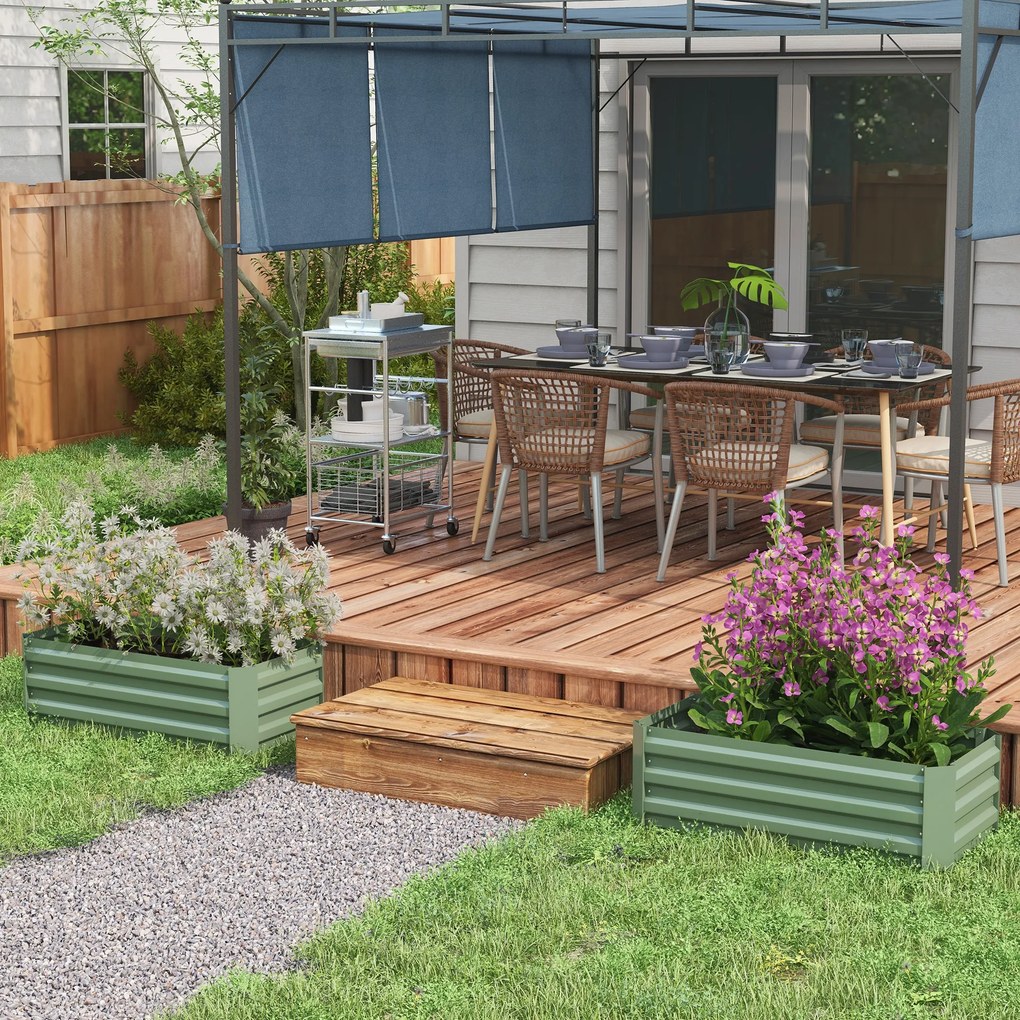 Conjunto de 2 floreiraa de Aço Caixa de Plantio Quadrada para Cultivos de Plantas Flores Pátio Exterior 100x50x30 cm Verde