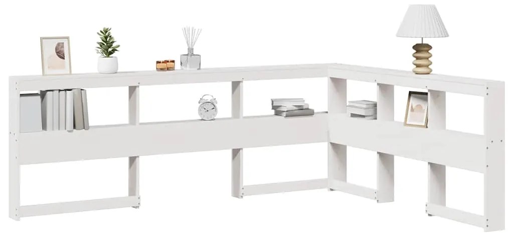vidaXL Estante cabeceira forma de L 150 cm madeira pinho maciça branco