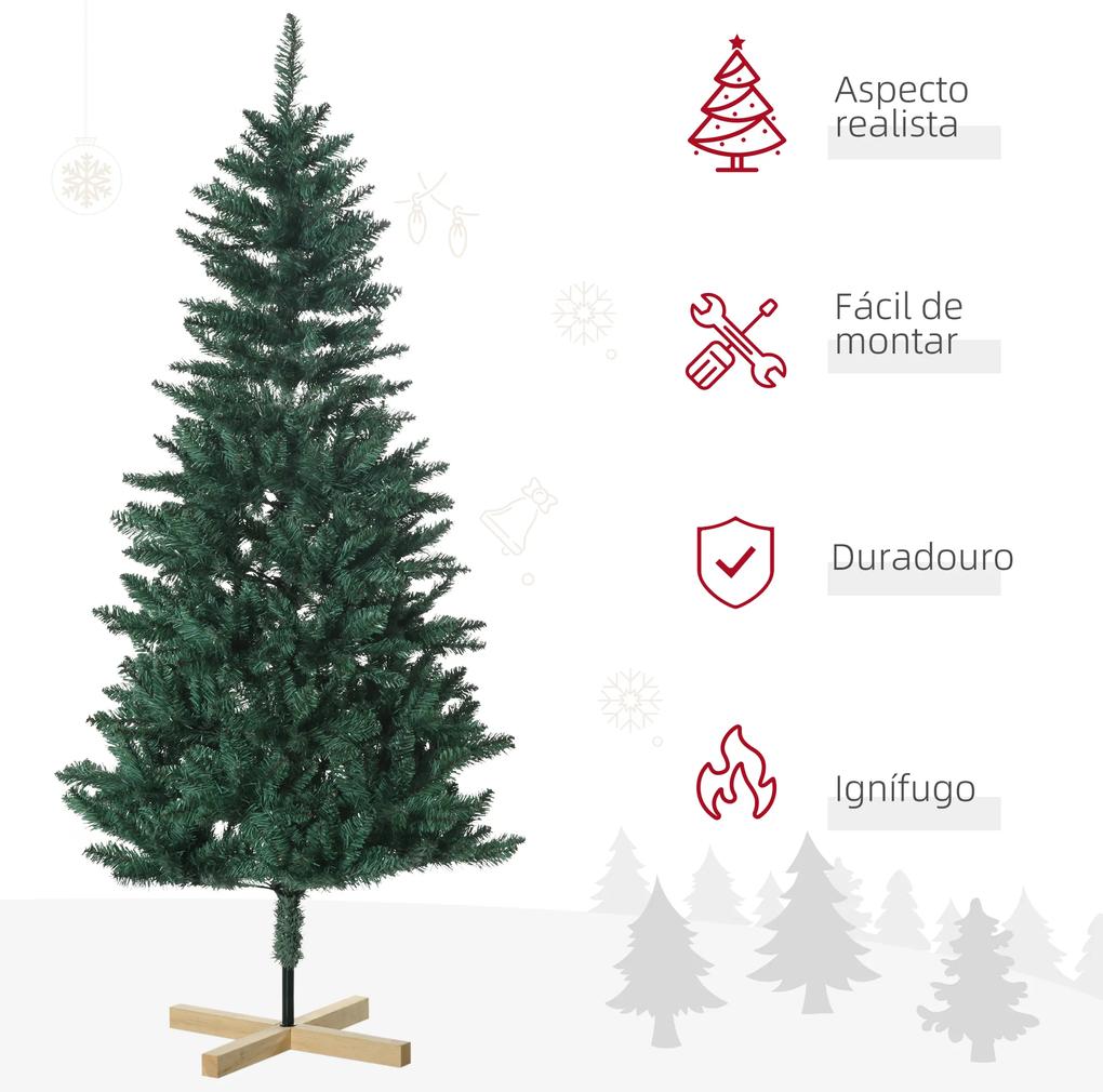 Árvore de Natal Artificial com 536 Ramos e Base Cruzada de Madeira Decoração para Interiores Ø90x180 cm Verde